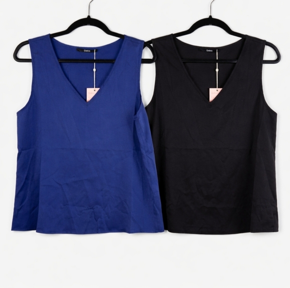 Quince Washable Mulberry Silk Tank Bundle L Black + Blue NWT Capsule Wardrobe